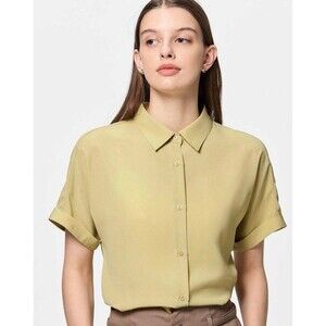 NWT GU Women's Draped Mustard Yellow Button Down Collar Shirt M